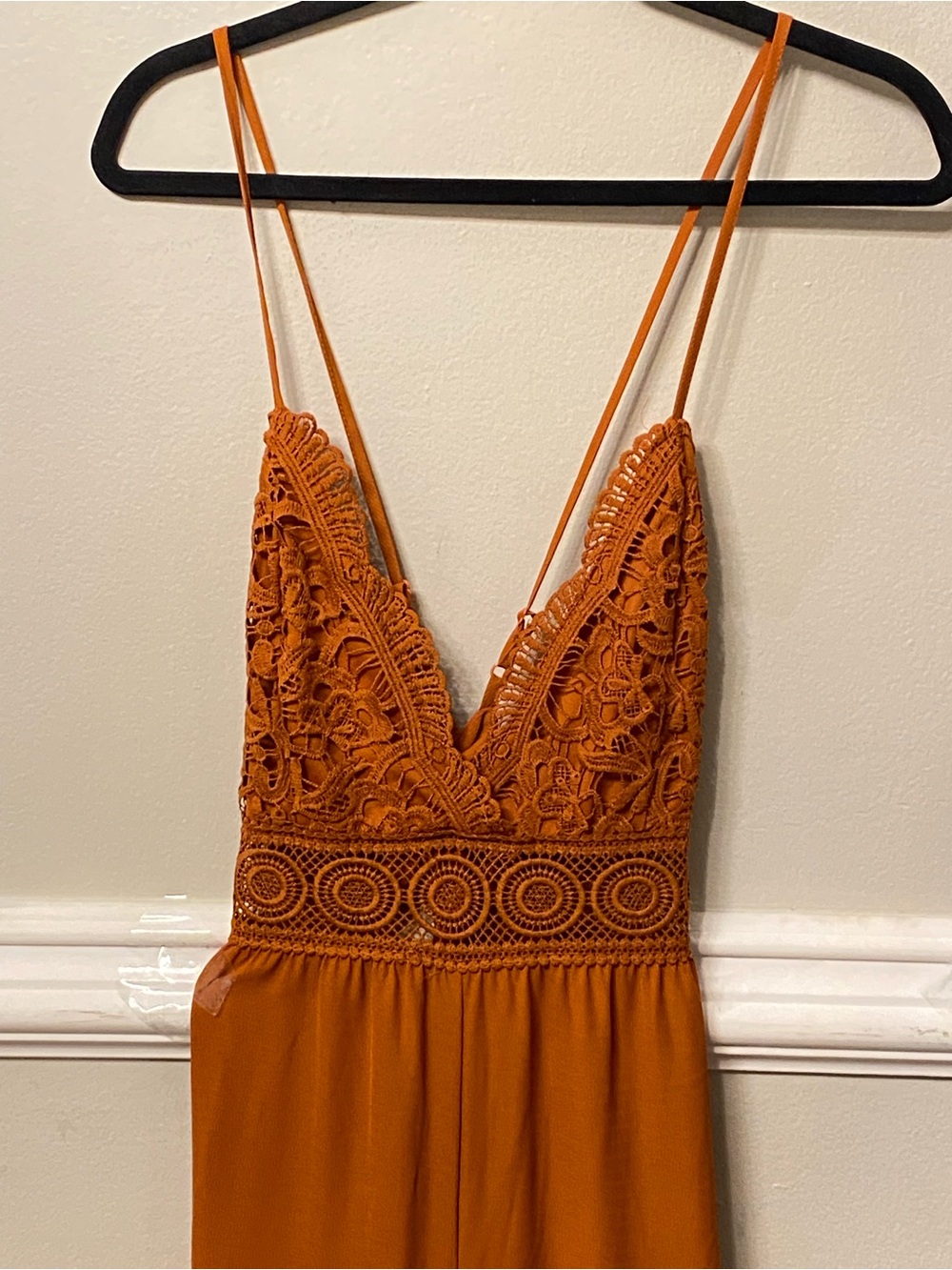 Women's Crochet Lace V-Neck jump suit - Rust Orange
